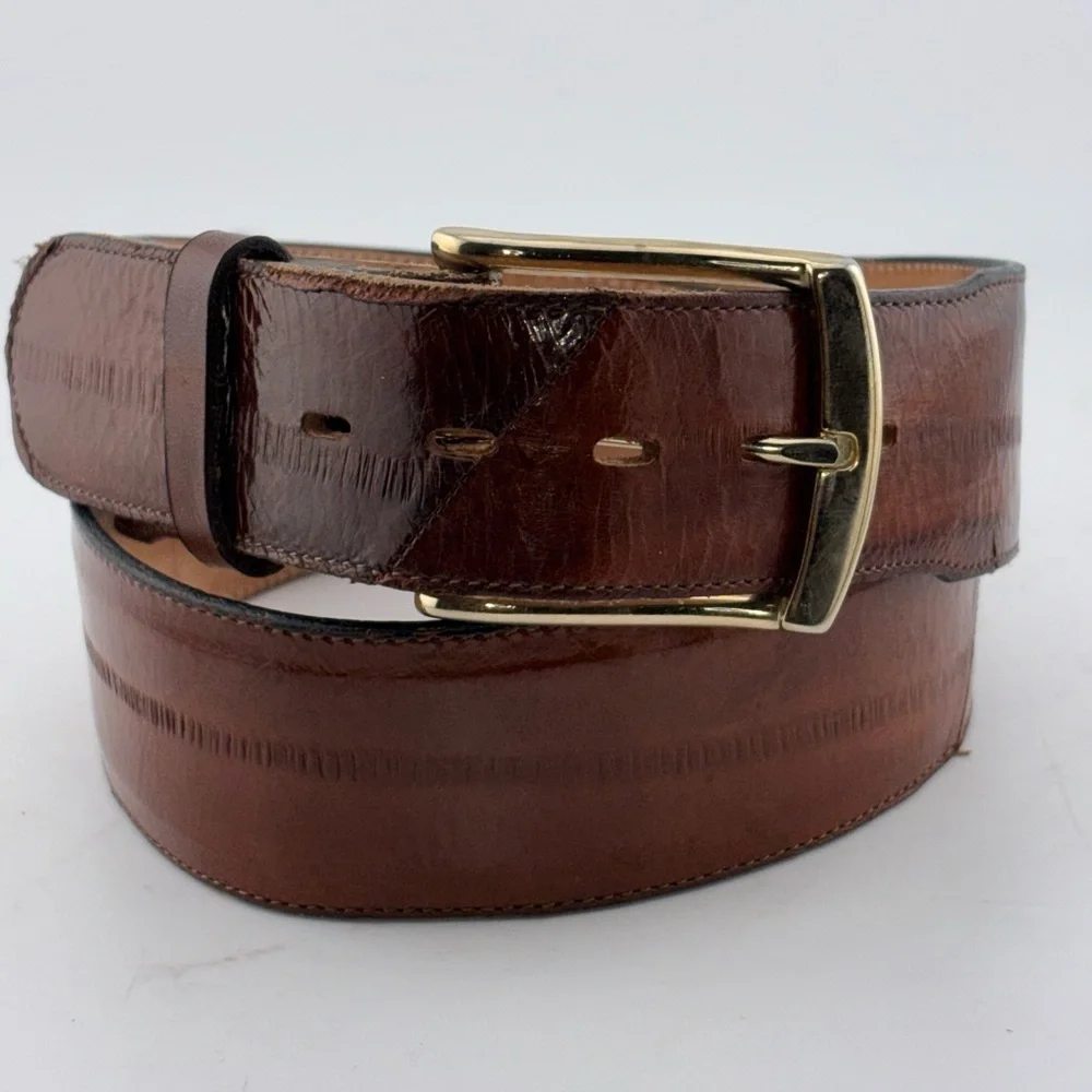 VINTAGE TONY LAMA Belt 34 Brown Eel leather Western Cowboy Rodeo​​​